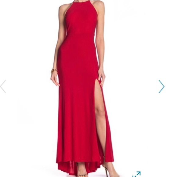 Jump Dresses & Skirts - JUMP Red Long Formal Prom Dress Solid Halter Gown